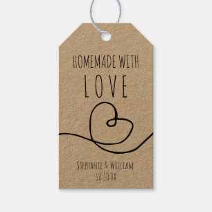 Étiquettes-cadeau Fait à la main avec amour Doodle Coeur Mariage Fav
