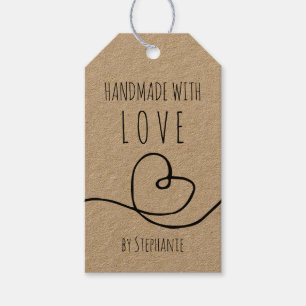 Étiquettes-cadeau Fait à la main avec Love Doodle Heart Kraft Papier