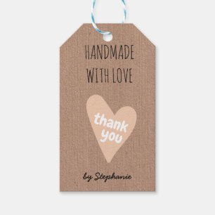 Étiquettes-cadeau Fait à la main avec Love Merci Kraft papier code Q