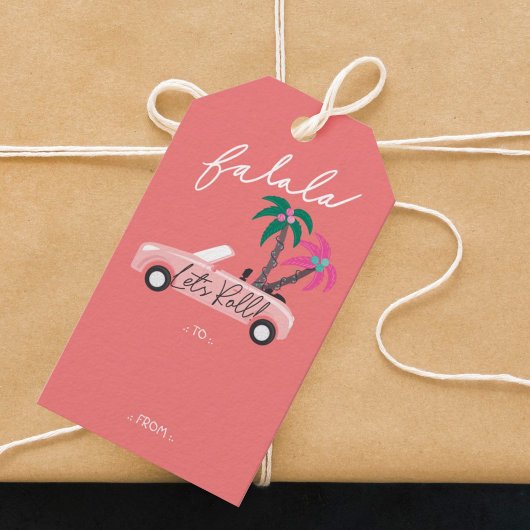 Étiquettes-cadeau Fala de Noël Tropical Lets Roll Rose Convertible