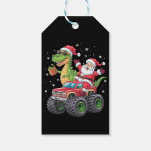 Étiquettes-cadeau Famille de Noël assortie Santa Truck Dinosaur