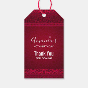 Étiquettes-cadeau Fancy & Elegant Arrière - plan rouge Merci anniver