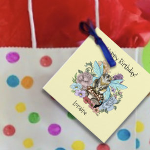 Étiquettes Cadeau Fantaisie Pastel Chat Féerique Tigré Floral