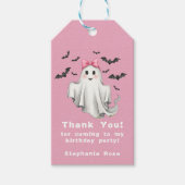 Étiquettes-cadeau Fantôme de fille rose avec chauves-souris volant (Devant)