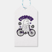 Étiquettes-cadeau Fantôme d'Halloween Cycopath sur un vélo violet (Devant)
