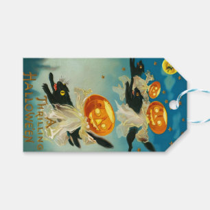 Étiquettes-cadeau Fantômes Citrouilles vintages d'Halloween et chats