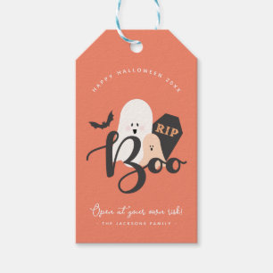Étiquettes-cadeau Fantômes d'Halloween orange et noir