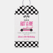 Étiquettes-cadeau Fast & Five Pink Race Car 5ème anniversaire (Dos)