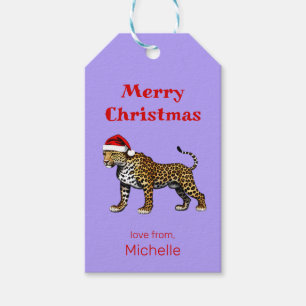 Étiquettes-cadeau Faune Safari animal Leopard Santa Hat Noël