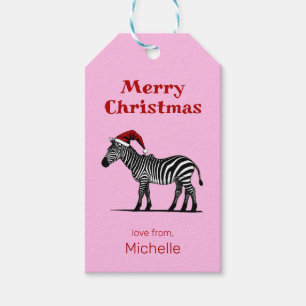 Étiquettes-cadeau Faune Safari animal Zebra Santa Hat Noël