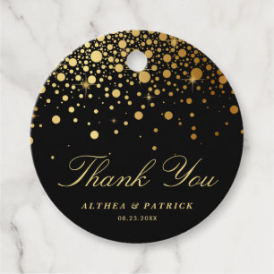 Étiquettes Cadeau Faux confettis en feuille d'or Points Noir Merci