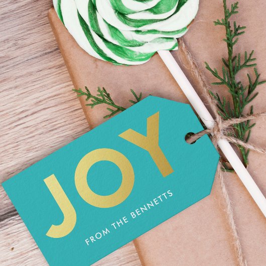 Étiquettes-cadeau Faux Foil moderne Joie Nom Noël