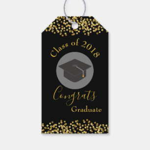 Étiquettes-cadeau Faux Gold Confetti & Graduation Cap Classe de 20xx