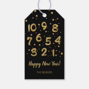 Étiquettes-cadeau Faux Gold Foil Compte à rebours Bonne année Balise