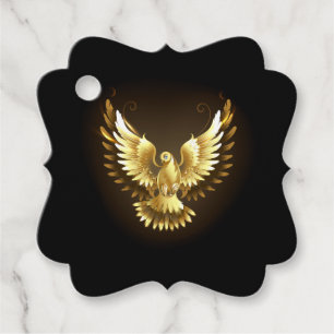 Étiquettes Cadeau Faux Gold Foil Peace Dove en noir