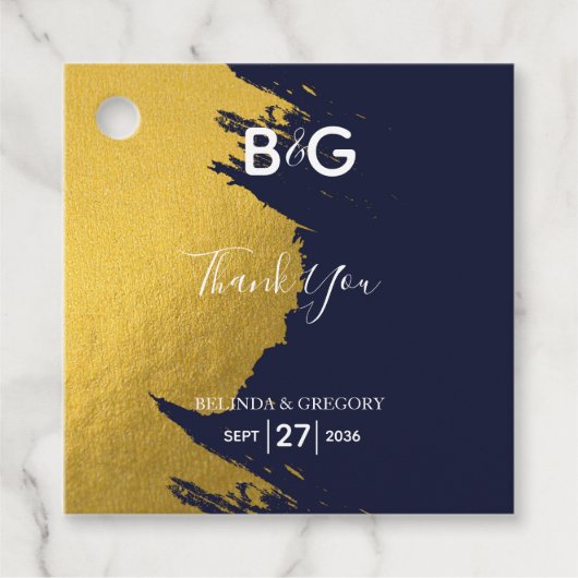 Étiquettes Cadeau Faux Gold Navy Blue Monogram Cadeau Mariage (Devant)