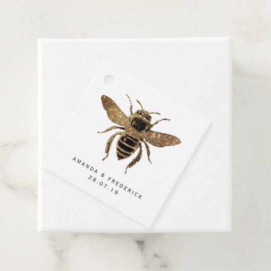 Étiquettes Cadeau Faux Gold Parties scintillant et Black Queen Bee L (En situation)