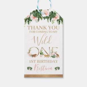 Étiquettes-cadeau Faux Gold Wild One Floral Safari Anniversaire Favo