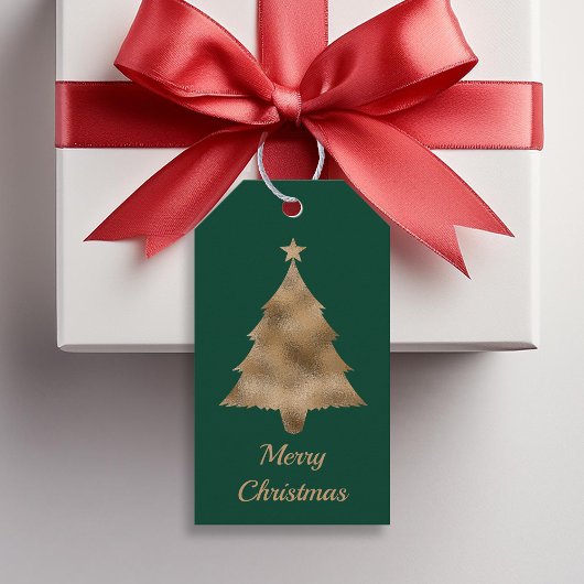 Étiquettes-cadeau Faux Golden Foil Forme Arbre de Noël Vert