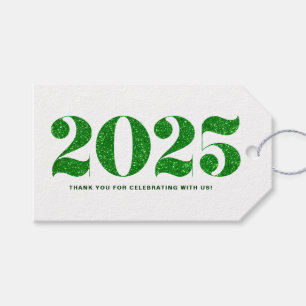 Étiquettes-cadeau Faux Green Parties scintillant 2024 Typographie Bo