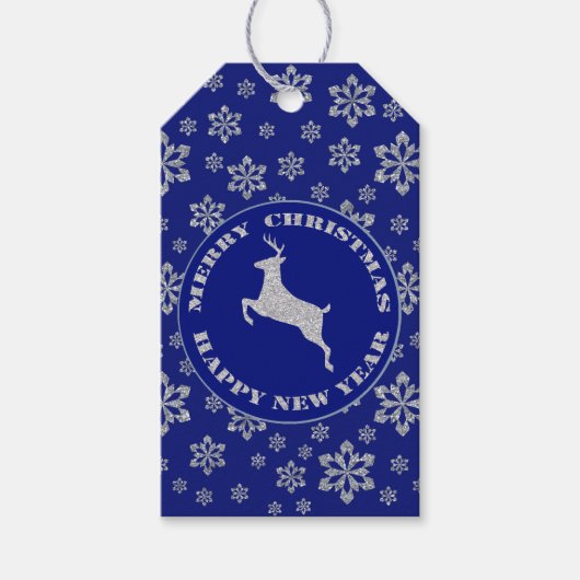 Étiquettes-cadeau Faux Parties scintillant Reindeer Flocon de neige  (Devant)