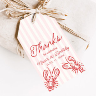 Étiquettes-cadeau Faveur d'anniversaire 1 an Homard Rayure Rose et R