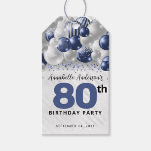 Étiquettes-cadeau Faveur d'anniversaire de ballon pailleté bleu mari