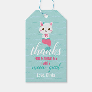 Étiquettes-cadeau Faveur d'anniversaire de chat sirène Purrmaid