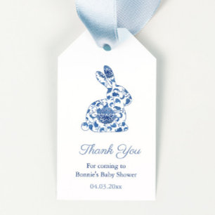 Étiquettes-cadeau Faveur de Baby Shower Lapin Bleu Et Blanc Aquarell