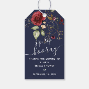 Étiquettes-cadeau Faveur de douche de mariage Burgundy Floral Sip Si