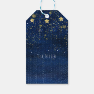 Étiquettes-cadeau Faveur de fête céleste étoilée bleu clair et or