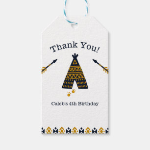Étiquettes-cadeau Faveur de fête d'anniversaire de tipi bleu doré Bo