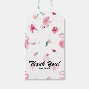 Étiquettes-cadeau Faveur de fête tropicale flamant rose et hibiscus
