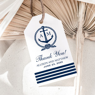 Étiquettes-cadeau Faveur de mariage à l'ancre de la marine nautique