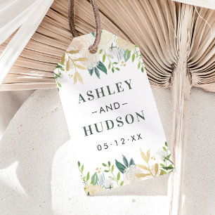 Étiquettes-cadeau Faveur de mariage à monogramme floral de verdure C