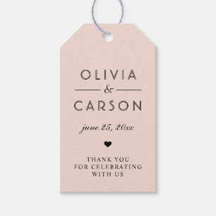 Étiquettes-cadeau Faveur de mariage à monogramme rose pâle élégant