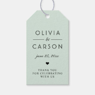 Étiquettes-cadeau Faveur de mariage élégante monogramme vert menthe