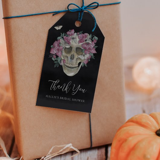 Étiquettes-cadeau Faveur de mariage floral rose crâne Halloween
