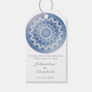 Étiquettes-cadeau Faveur de mariage Mandala à dentelle bleue