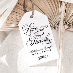Étiquettes-cadeau Faveur de monogramme de calligraphie blanche d'amo