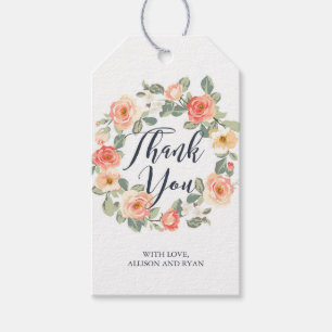 Étiquettes-cadeau Faveur florale de Merci de pêche parfaite et