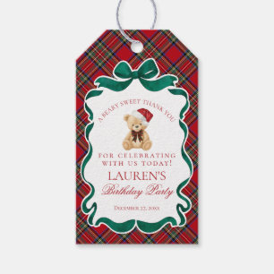 Étiquettes-cadeau Faveurs d'anniversaire d'ours à carreaux tartan ro