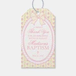 Étiquettes-cadeau Faveurs de baptême florales fantaisie vintage jaun