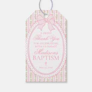 Étiquettes-cadeau Faveurs de baptême florales fantaisie vintage rose