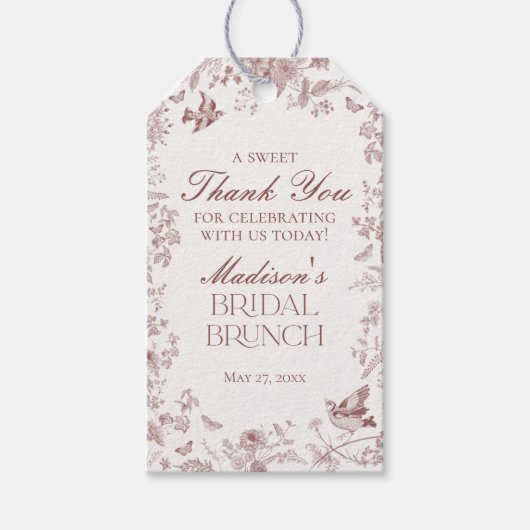 Étiquettes-cadeau Faveurs de brunch de mariage floral toile de Jouy  (Devant)