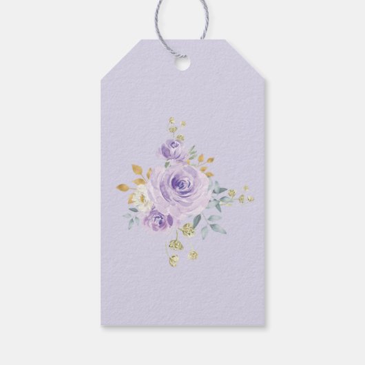 Étiquettes-cadeau Faveurs de fête de roses aquarelles violettes fémi (Dos)