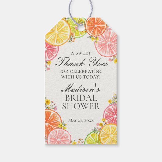 Étiquettes-cadeau Faveurs de mariage Citrus Floral Main Squeeze (Devant)