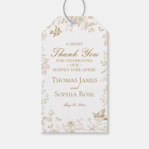 Étiquettes-cadeau Faveurs de mariage florales Toile De Jouy dorée