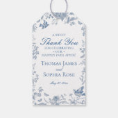 Étiquettes-cadeau Faveurs de mariage Toile de Jouy bleue (Dos)