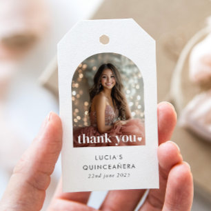 Étiquettes-cadeau Favor de photo arquée de Quinceañera minimaliste m